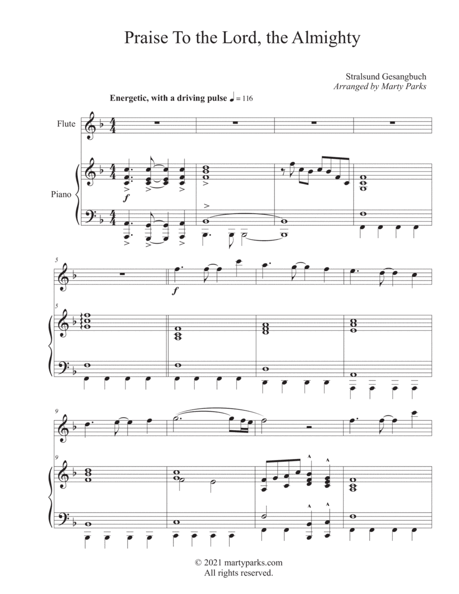 Praise To the Lord, the Almighty (Flute-Piano) (arr. Marty Parks)