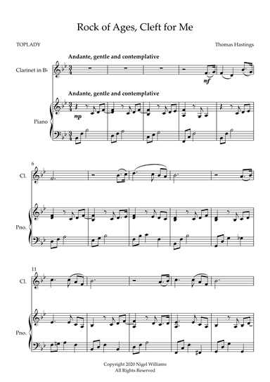 Rock of Ages, Cleft for Me, for Clarinet and Piano (arr. Nigel Williams)