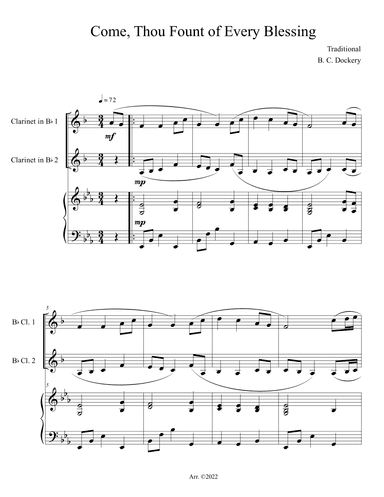 Come, Thou Fount of Every Blessing (Clarinet Duet with Piano Accompaniment) (arr. B. C. Dockery)