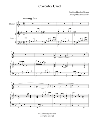 Coventry Carol (Clarinet-Piano) (arr. Marty Parks)