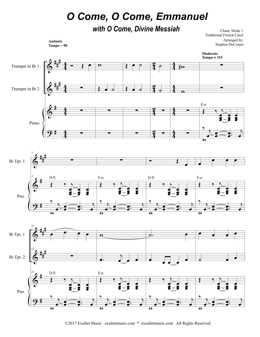 O Come, O Come, Emmanuel (with "O Come, Divine Messiah") (Duet for Bb-Trumpet) (arr. Stephen DeCesare)