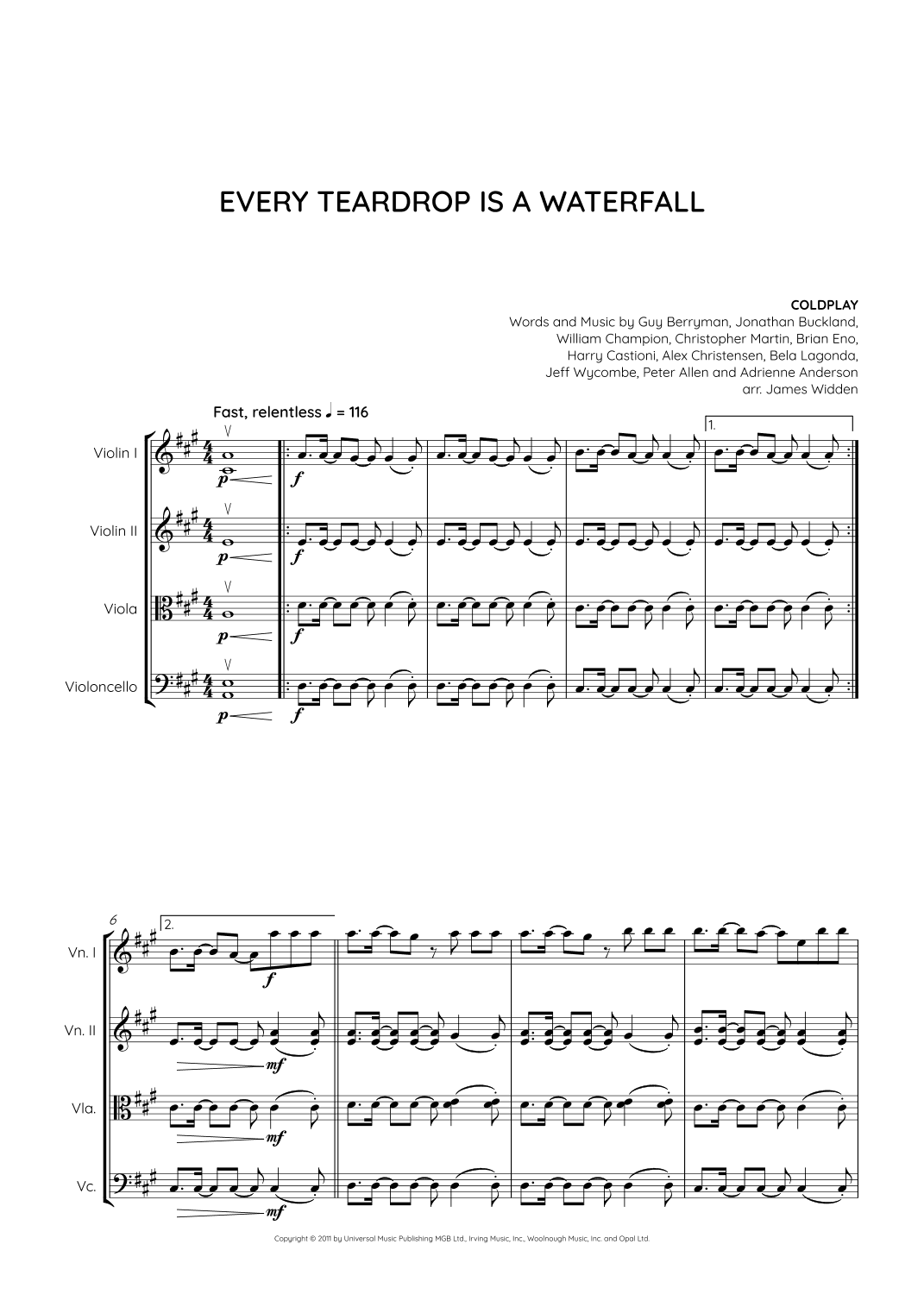 Every Teardrop Is A Waterfall (arr. James Widden)