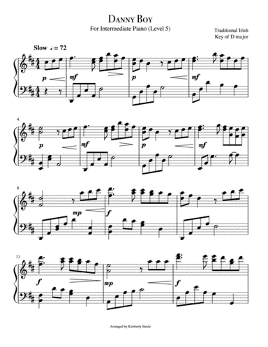 Danny Boy For Intermediate Piano (arr. Kimberly Steele)