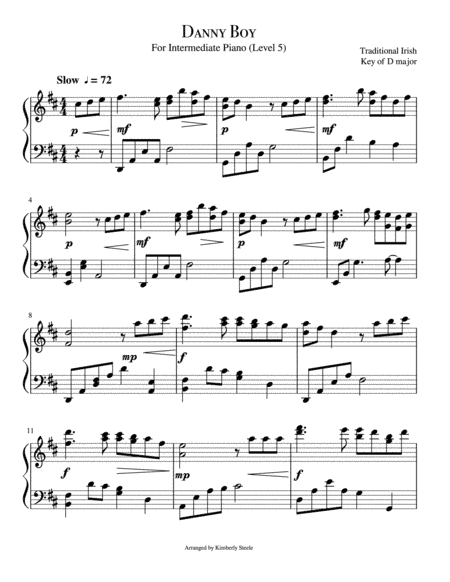 Danny Boy For Intermediate Piano (arr. Kimberly Steele)