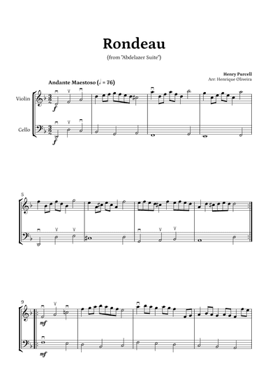Rondeau from "Abdelazer Suite" by Henry Purcell - For Violin and Cello (arr. Henrique Oliveira)