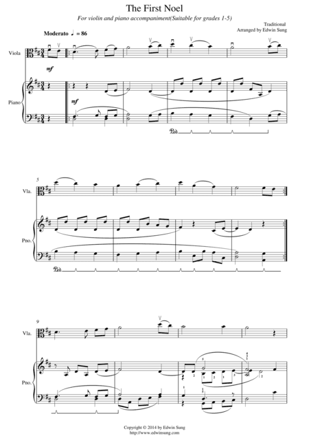 The First Noel (for viola and piano, suitable for grades 1-5) (arr. Edwin Sung)