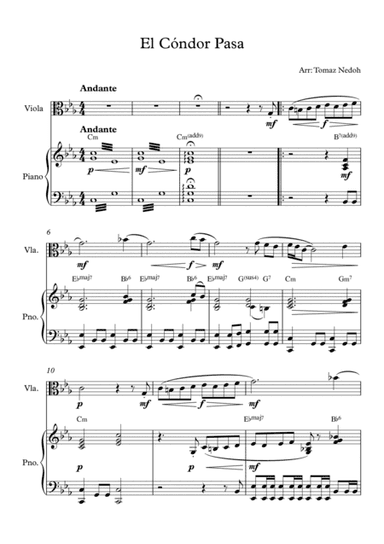 El Cóndor Pasa Viola and Piano (arr. Tomaz Nedoh)
