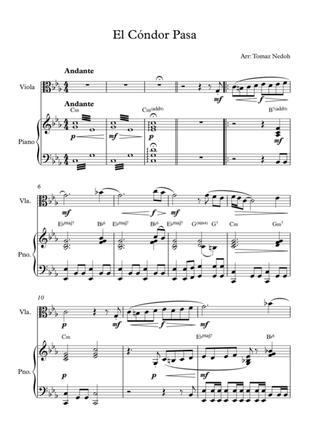 El Cóndor Pasa Viola and Piano (arr. Tomaz Nedoh)