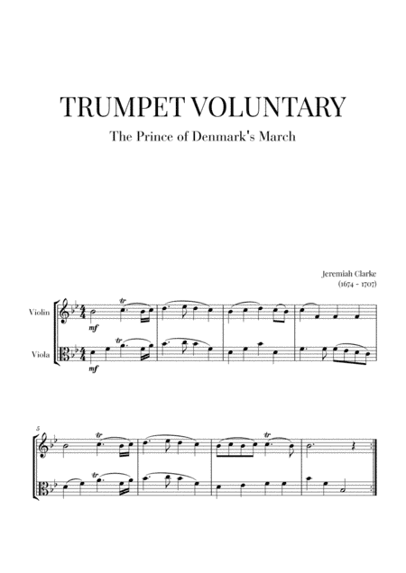Trumpet Voluntary (The Prince of Denmark's March) for Violin and Viola (arr. Cadenza Editions)