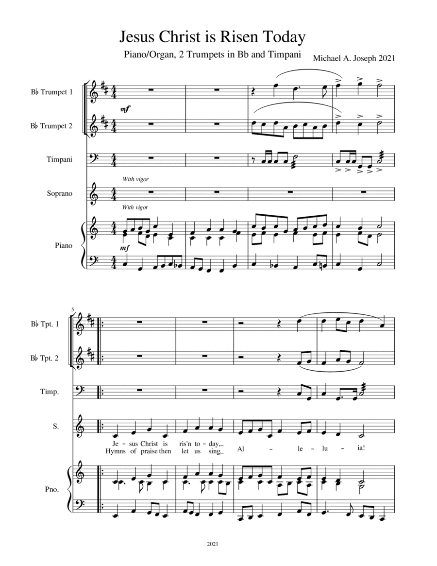 Optional Instrument Parts for SAB Jesus Christ is Risen Today arranged by Michael A. Joseph (arr. Michael A. Joseph)