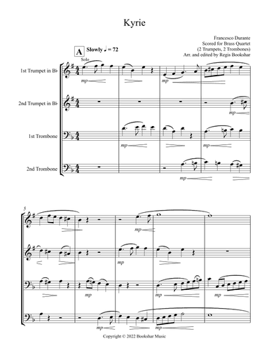 Kyrie (Durante) (Brass Quartet - 2 Trp, 2 Trb) (arr. Regis Bookshar)