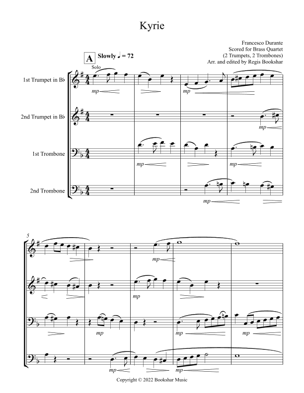 Kyrie (Durante) (Brass Quartet - 2 Trp, 2 Trb) (arr. Regis Bookshar)