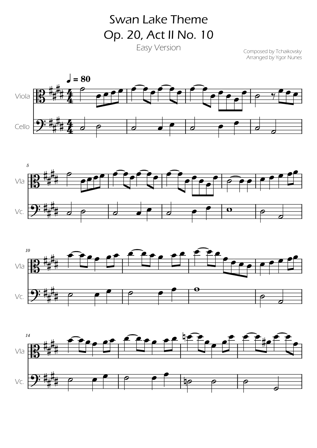 Swan Lake (theme) - Tchaikovsky - Cello and Viola Duet (arr. Ygor Nunes)
