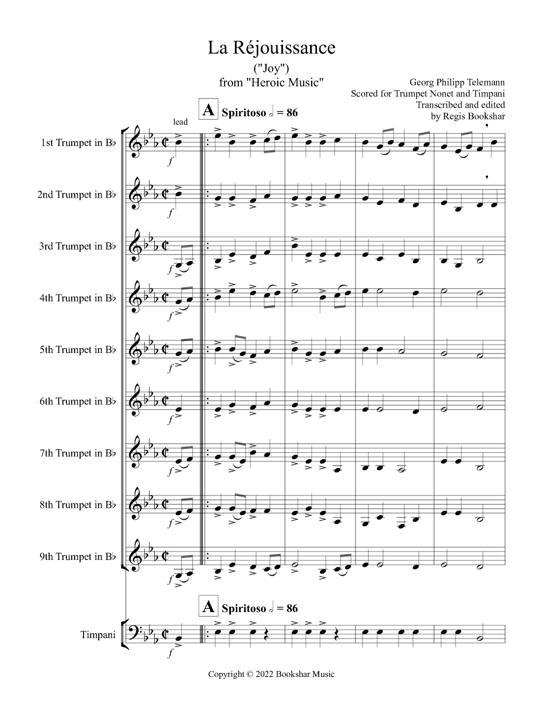 La Rejouissance (from "Heroic Music") (Eb) (Trumpet Nonet, Timpani) (arr. Regis Bookshar)