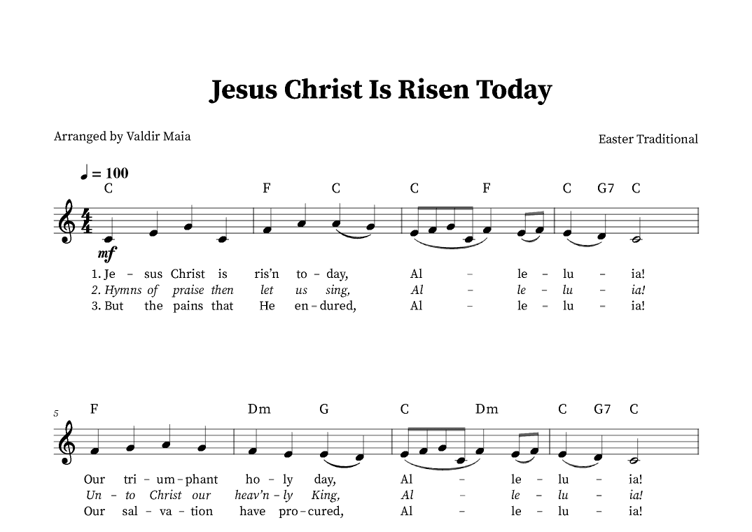 Jesus Christ Is Risen Today - Solo Voice in C Major (arr. Valdir Maia)