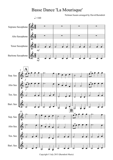 Basse Dance by Susato for Saxophone Quartet (arr. David Burndrett)