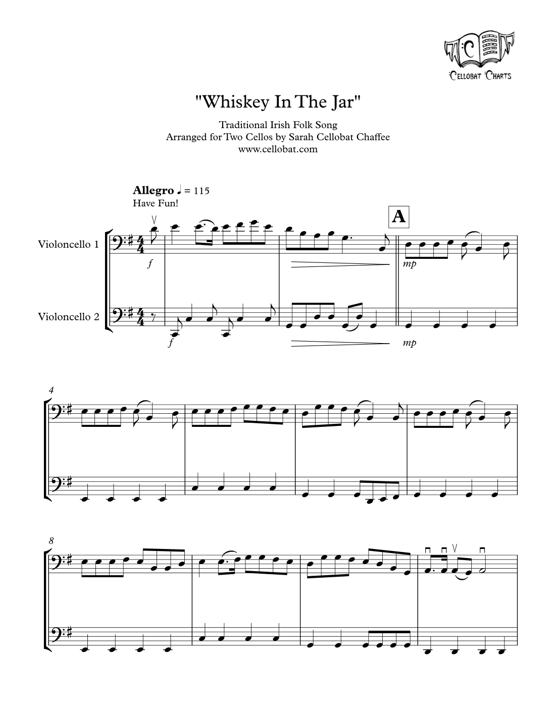 Whiskey In The Jar - Cello Duet - Traditional Irish arr. Cellobat (arr. Sarah Cellobat Chaffee)