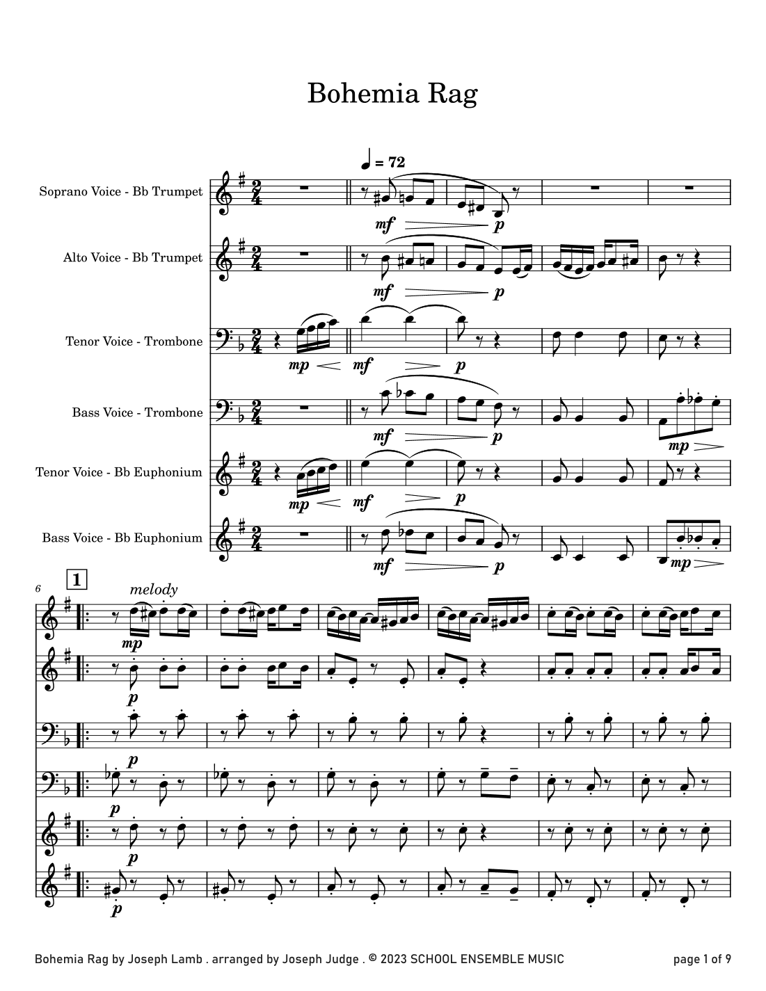 Bohemia Rag by Joseph Lamb for Brass Quartet in Schools (arr. Joseph Judge)