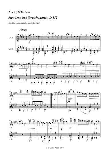 Menuetto from String Quartet D.112 for Guitar Duet (arr. Stefan Niggl)