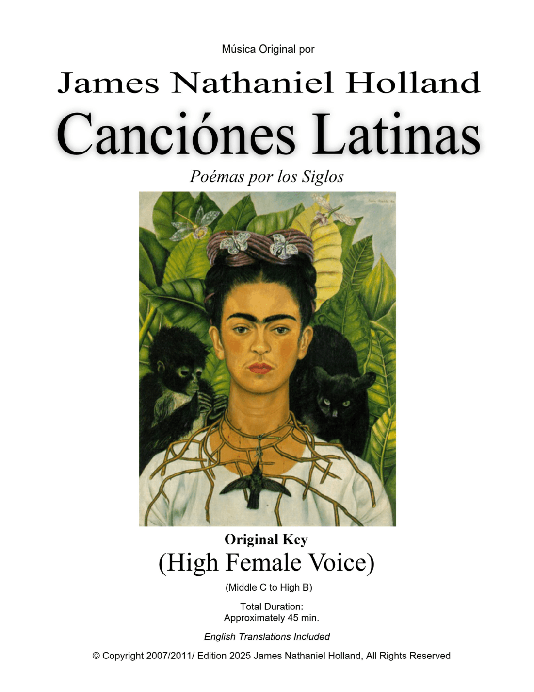 Canciones Latinas Latin Songs Art Song Cycle for Soprano in Spanish