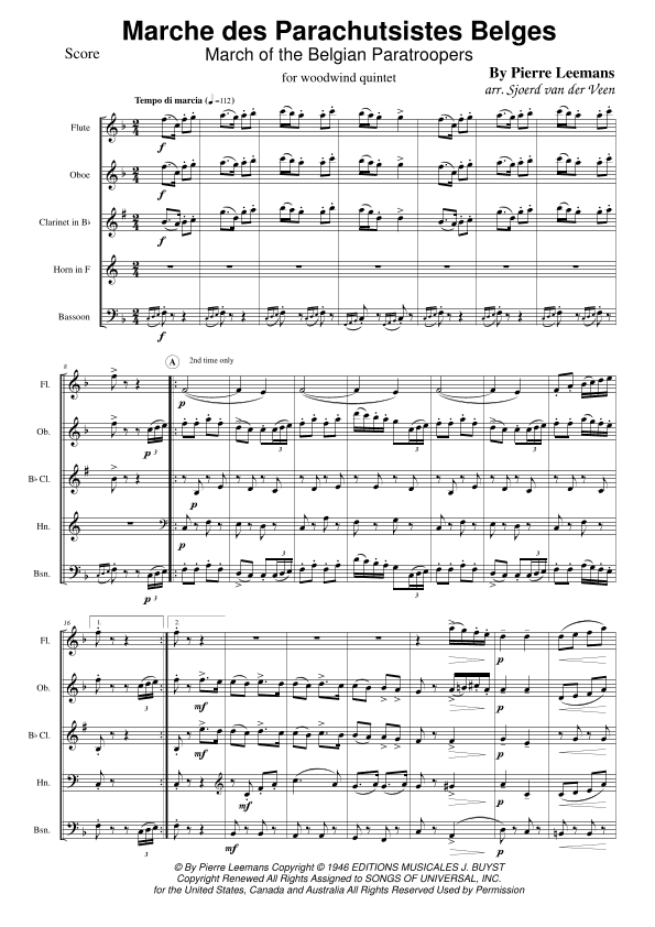 March Of The Belgian Paratroops (marche Des Parachutistes Belges) (arr. Sjoerd van der Veen)