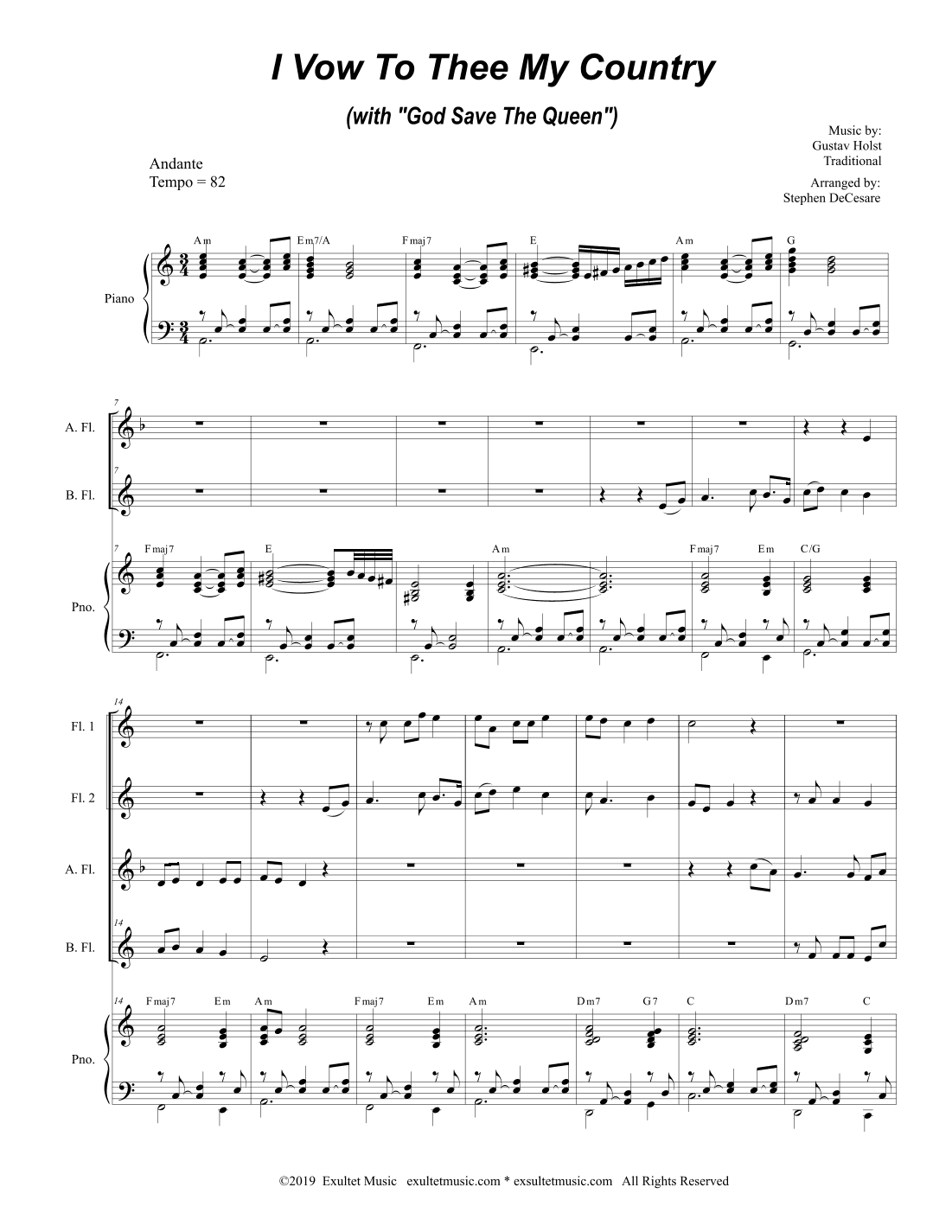 I Vow To Thee My Country (with "God Save The Queen") (for Flute Choir and Piano) (arr. Stephen DeCesare)