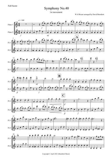 Symphony No.40 (1st movement) for Flute Duet (arr. David Burndrett)