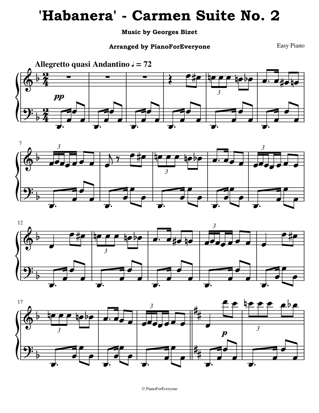 'Habanera' from Carmen - Bizet (Easy Piano) (arr. PianoForEveryone)