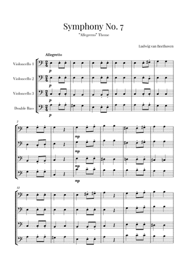 Beethoven - Allegretto (from Symphony No. 7) - for Cello trio and Double bass (arr. Cadenza Editions)