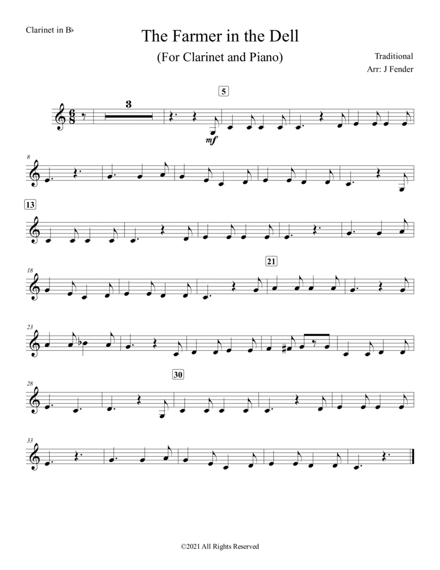 The Farmer in the Dell (Easy) (For Clarinet and Piano) (arr. Jerremy Fender)