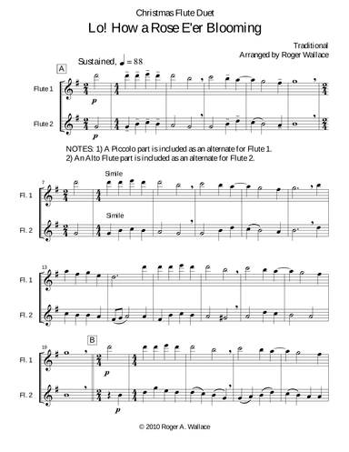 Lo! How a Rose E'er Blooming (Flute Duet) (arr. Roger Wallace)