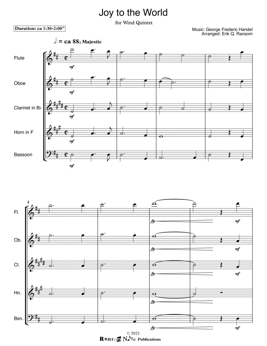 Joy to the World for Wind Quintet (arr. Erik Q. Ransom)