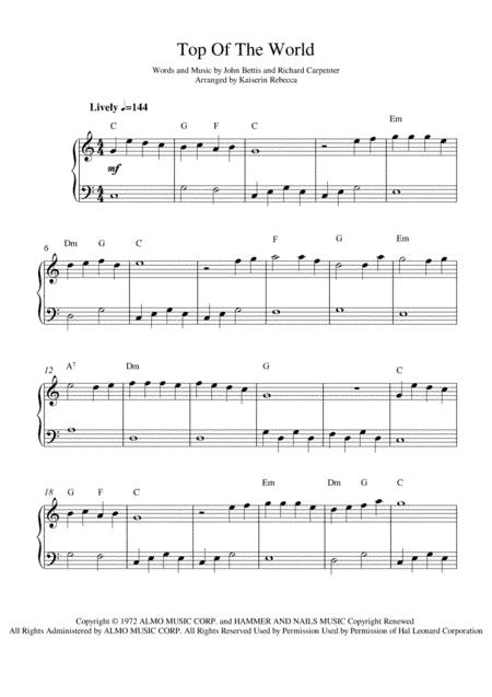 Top Of The World (arr. Kaiserin Rebecca)