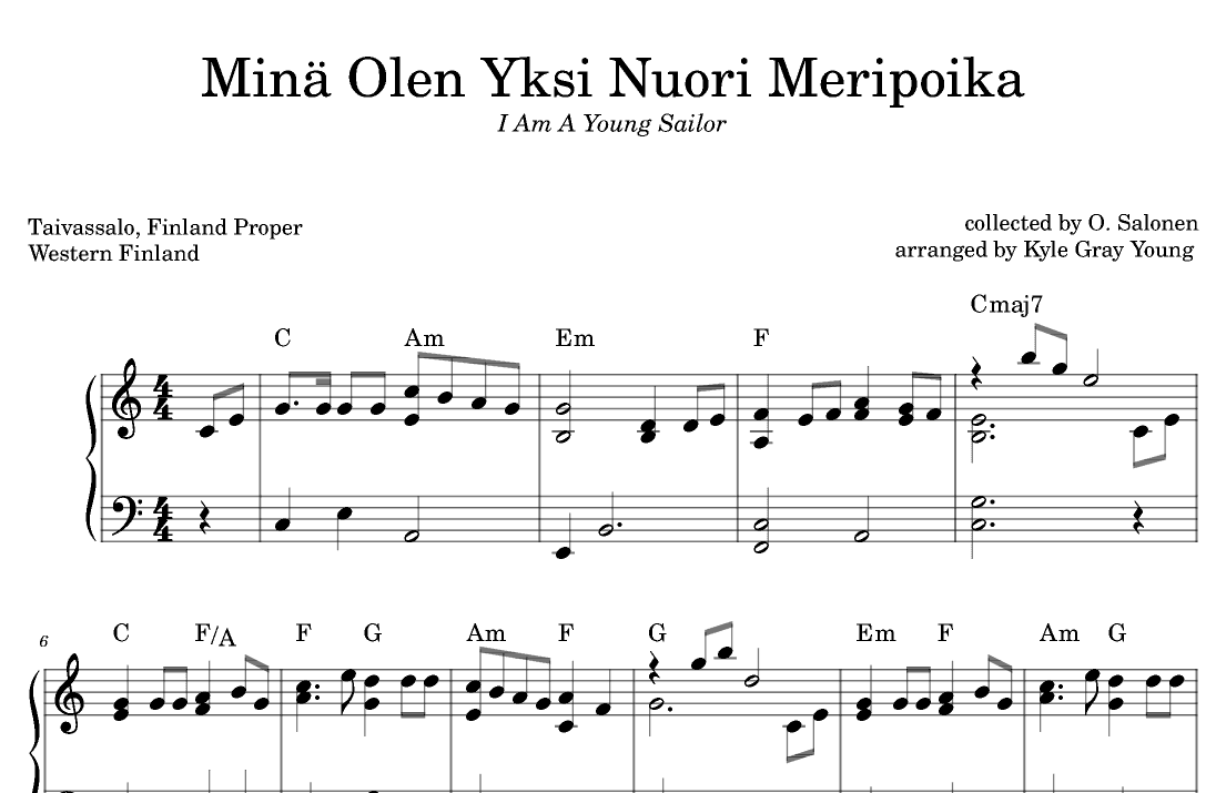 Minä Olen Yksi Nuori Meripoika (I Am A Young Sailor) (piano solo) (arr. Kyle Gray Young)