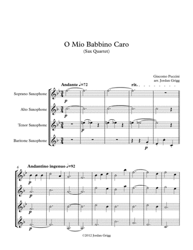 O Mio Babbino Caro (Sax Quartet) (arr. Jordan Grigg)
