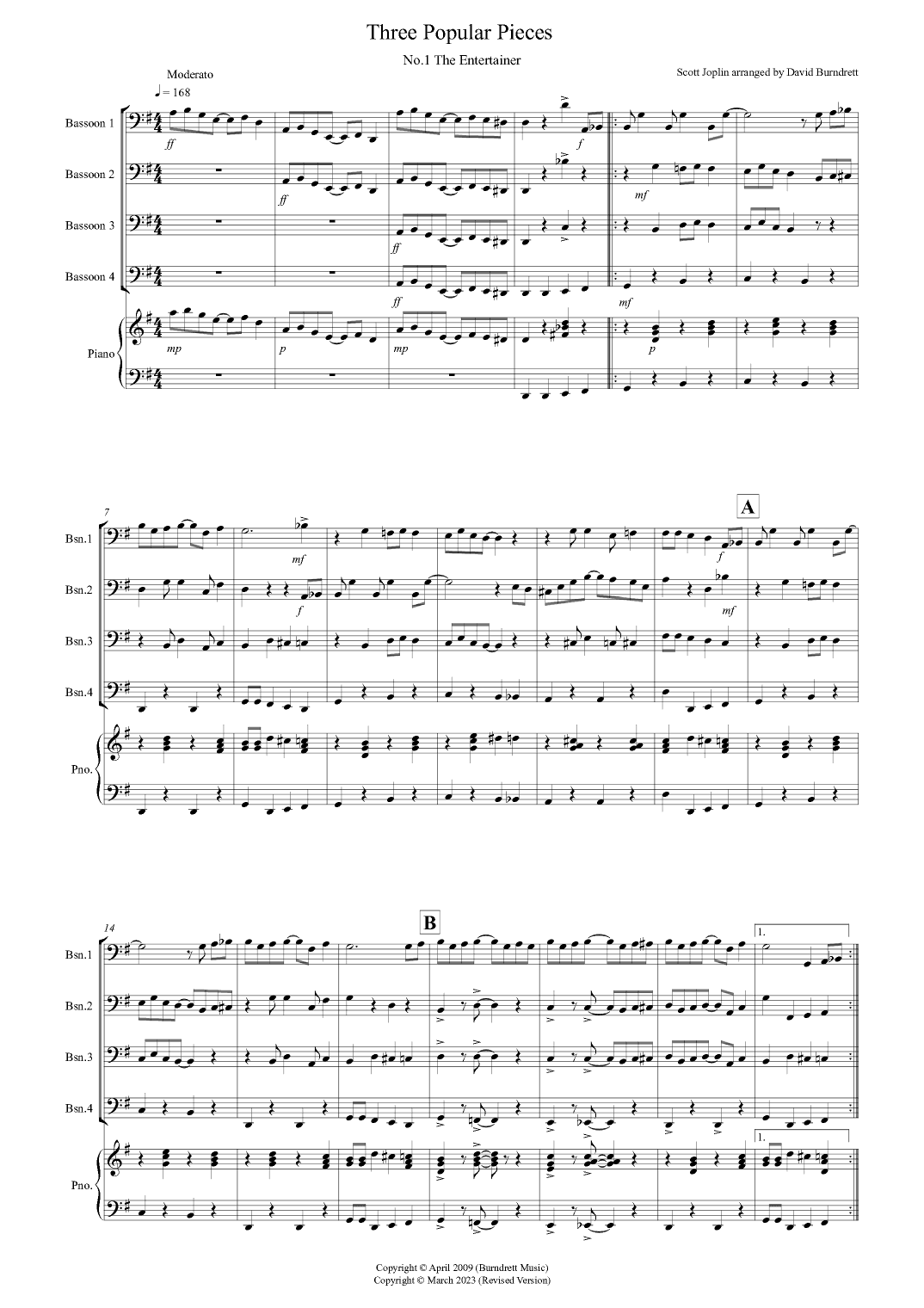 3 Popular Pieces for Bassoon Quartet (arr. David Burndrett)