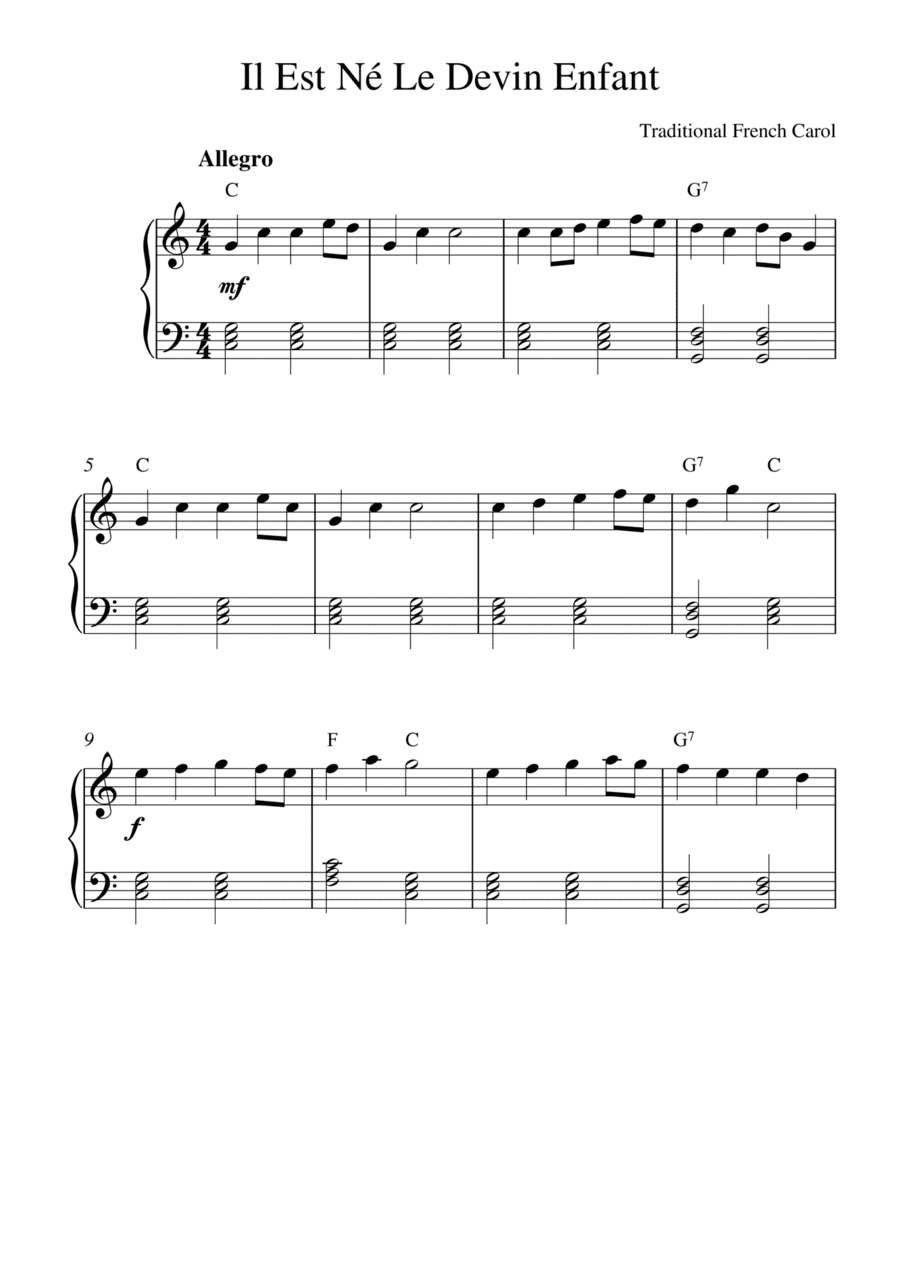 Il Est Né Le Devin Enfant (for piano solo) (arr. Kaiserin Rebecca)
