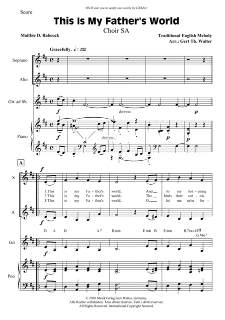 This Is My Father's World (arr. Gert Th. Walter)