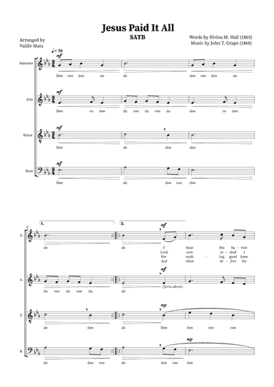 Jesus Paid It All - SATB Quartet or Choir (arr. Valdir Maia)