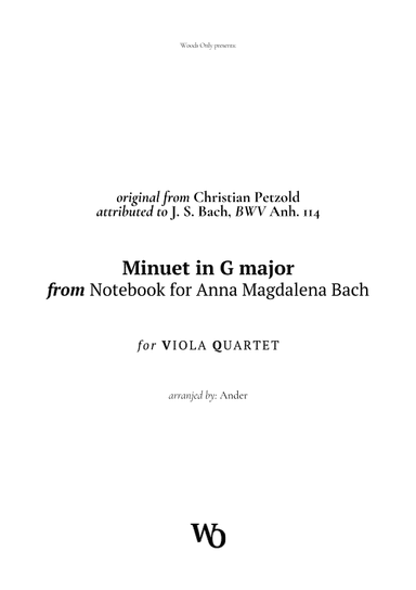 Minuet in G major by Bach for Viola Quartet (arr. Ander)