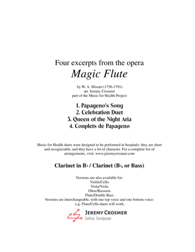 Mozart: Magic Flute selections - Music for Health Duet for 2 Clarinets (arr. Jeremy Crosmer)