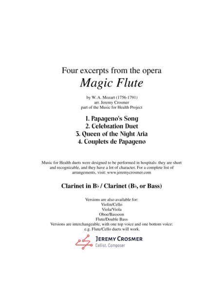 Mozart: Magic Flute selections - Music for Health Duet for 2 Clarinets (arr. Jeremy Crosmer)