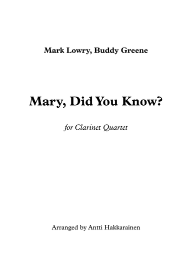 Mary, Did You Know? (arr. Antti Hakkarainen)