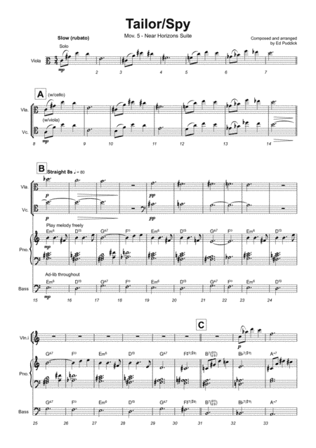 Tailor Spy (Near Horizons mov.v) - for string quartet with jazz piano and bass