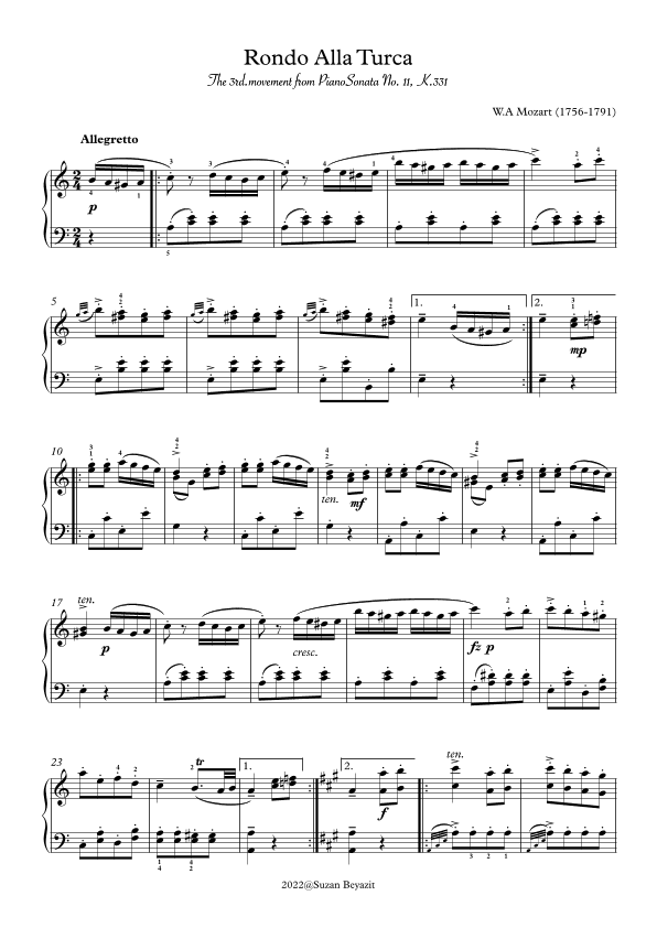 Rondo Alla Turca (Turkish March) (arr. Suzan Beyazit)