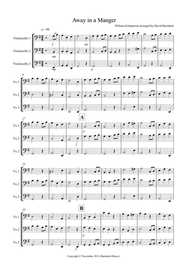 Away in a Manger for Cello Trio (arr. David Burndrett)