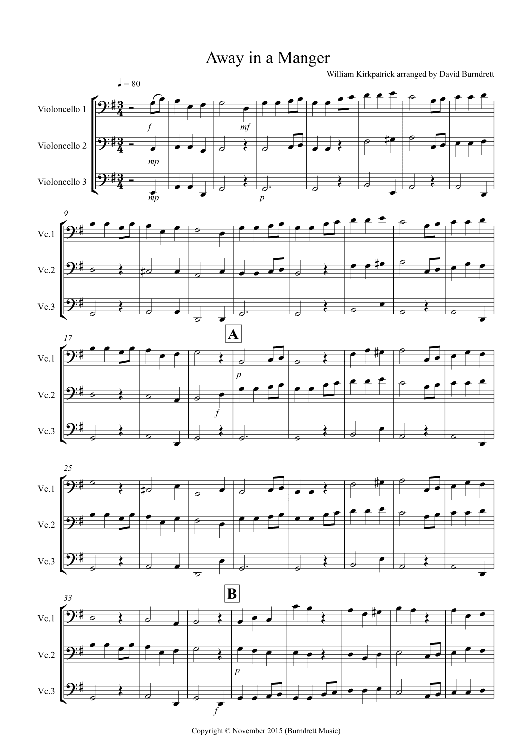 Away in a Manger for Cello Trio (arr. David Burndrett)