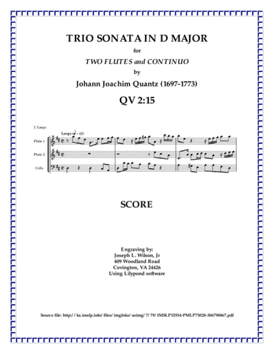 Quantz Trio Sonata in G Major QV 2:15 (arr. Joseph L. Wilson, Jr.)