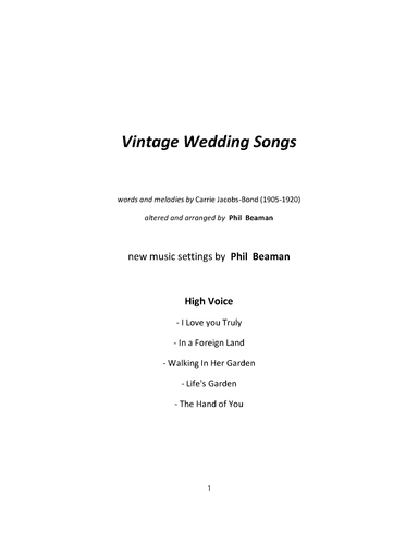 Vintage Wedding Songs - high voice/piano (arr. Phil Beaman)