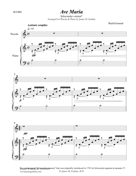 Bach-Gounod: Ave Maria, Schwencke version for Piccolo & Piano (arr. James M. Guthrie, ASCAP)